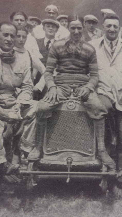 Arcangeli (left), Nuvolari, and Ferrari in 1930. Arcangeli was a big star in the late 20s at Alfa, but died at Monza, in 1931. 