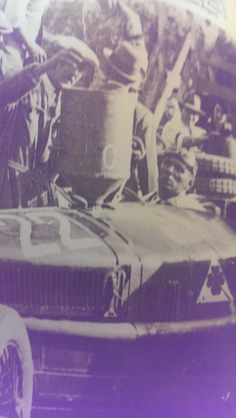 Vittorio Jano (pouring in the fuel) and Varzi. Varzi would always believe Jano conspired to cheat him out of the Mille Miglie win. Jano was the designer of the P2, the most dominant pre-war race car, as well as the world's first monoposto (single seater). He moved to Lancia and built their grand prix winning car post-war before returning to Ferrari and designing the Dino, with its V6 engine, Ferrari's first mid-engined non V12 car. He committed suicide after losing his son to illness.